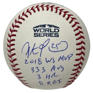 Steve Pearce Signed 2018 World Series Baseball WS MVP + Stats Beckett W BAS COA - Picture 1 of 2