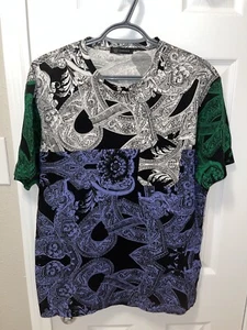 Versace Mens T Shirt XL Black White Green Baroque Print Pocket Crew Tee New $600 - Picture 1 of 7