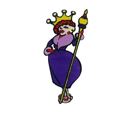 Red Hat Lady Iron-on Patch Queen Crown Purple Gown Scepter 5" x 2" - Image 1 of 3