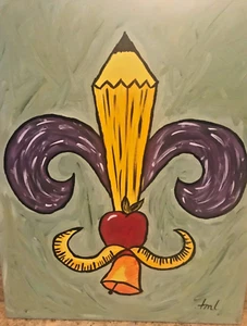 Teacher Gift Fleur de Lis Oil on Canvas Stretched 16" x 20" Ready to Hang - Picture 1 of 4