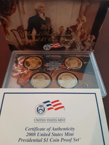 2008 S Presidential Dollar  US Mint Poof Gem  BU Set - (OGP) 4 Coins Free Ship Cover