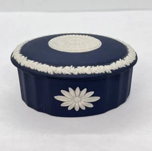 Wedgewood Dark Blue Trinket Box Porcelain Jasperware Collectible Small Oval - Picture 1 of 9