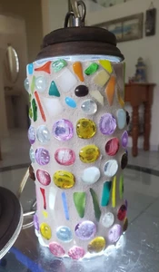 Retro Textured Glass Hanging Pendant Light Pebbled & Glass Shade - Picture 1 of 4