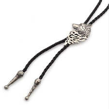 Bolo Tie Wolf Bola Necktie Pendant Braided Shoestring Cord Necklace Western