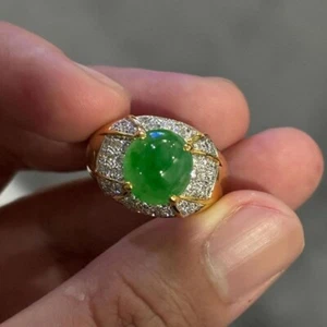 Victorian Natural Jadeite Unisex Wedding Ring 14k Yellow Gold Finish ,jade Ring - Picture 1 of 4