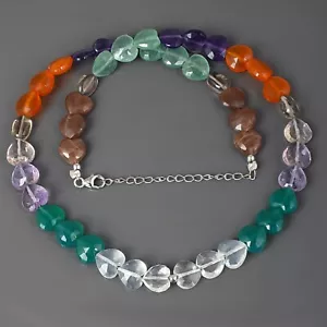 Natural Cornalina & Cuarzo Fumé Corazón Cadena Abalorio 925 Plata 18" Hilo - Imagen 1 de 5