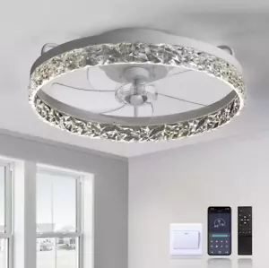 FANNEHONNE Lidia 19.68 in Indoor Modern White Crystal Flush Mount Ceiling Fan - Picture 1 of 7