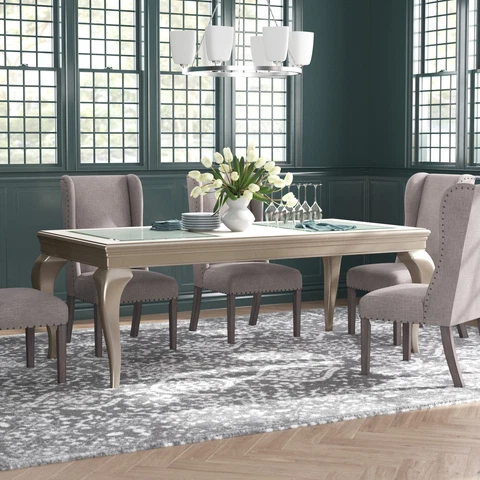 Modern Glamourous 1pc Dining Table with Separate Extension Leaf Cabriole Legs Cover