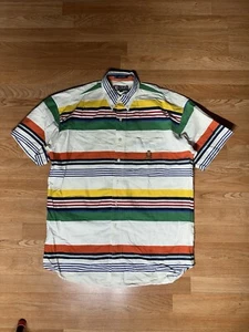 Ralph Lauren Chaps Adult L Colorblock Stripe Short Sleeve Button Up Shirt Y2K - Picture 1 of 5