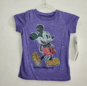 NWT Disney Parks Shanghai Resort Sequin Mickey Tee Shirt Girls XS Purple Graphic - Picture 1 of 7