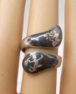 VTG SIAM STERLING SILVER RING DANCERS NIELLO WORK SIZE 6.5 - Picture 1 of 6
