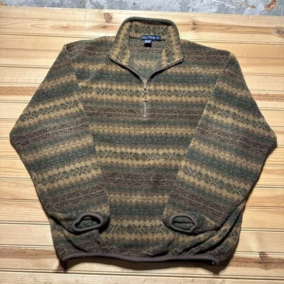 Chaqueta Pullover Vintage Años 90 Nautica Fair Isle Rayas Cuarto Cremallera Polar - Grande Foto 1 de 4