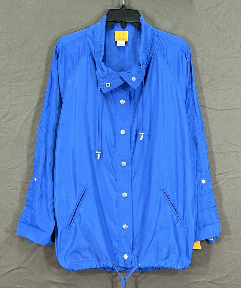 Nwt RUBY RD. Blue LIGHTWEIGHT Soft-Shell POCKETS Snap-Up WINDBREAKER JACKET Sz 8 - Image 1 of 4