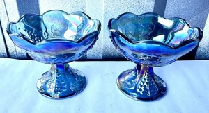 Indiana Blau Karneval Glas Ernte Traube Kerzenständer Vintage Set - Bild 1 von 5