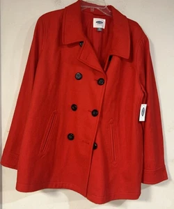 Old Navy Womens XXLarge Double Breasted Button Wool Blend Red Pea Coat, NWT - Picture 1 of 5