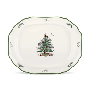 Spode Christmas Tree achteckige Platte 19" & 14" Thanksgiving Servierplatten - Bild 1 von 10