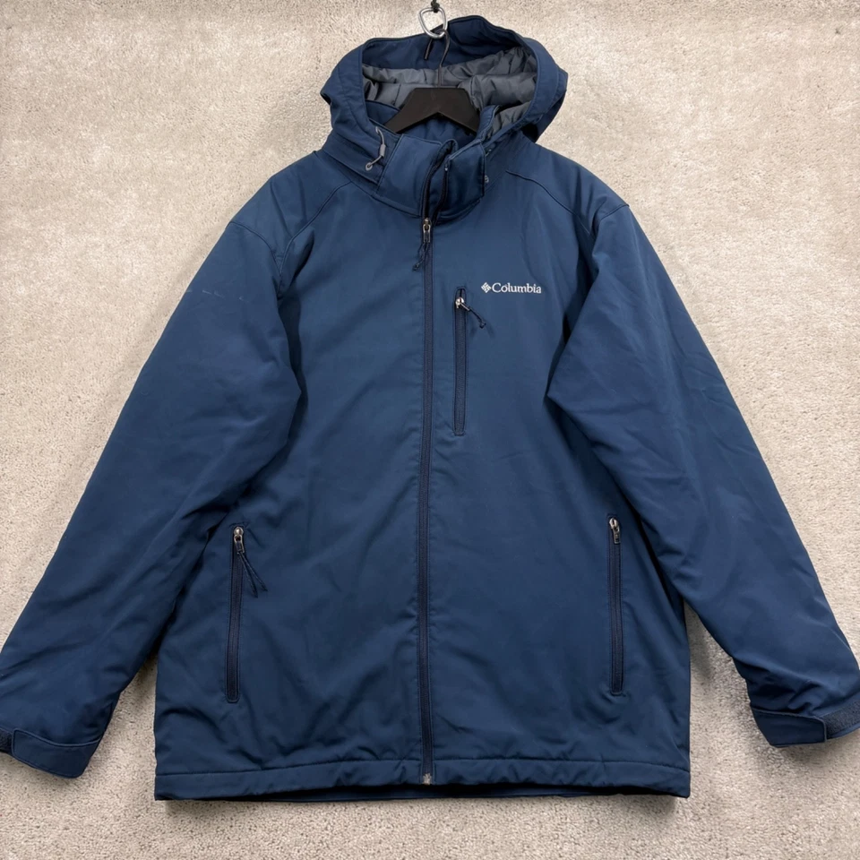 Abrigo Columbia Para Hombre Talla Grande Azul Con Capucha Cremallera Completa Esquí Snowboard Bolsillos Foto 1 de 4