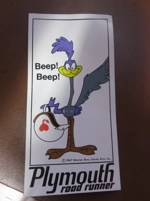   PLYMOUTH ROAD RUNNER DECAL STICKER  1970s - Image 1 of 2