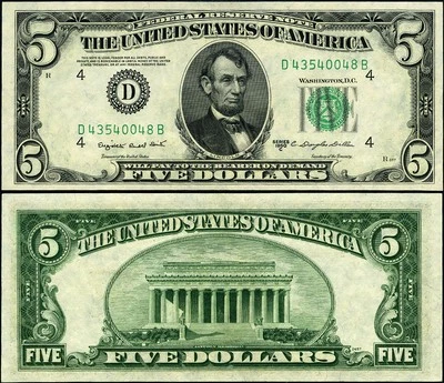 FR. 1964 D $5 1950-C Federal Reserve Note Cleveland D-B Block Gem CU - Image 1 of 3