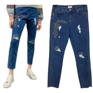 Ted Baker Beaded Embellished Straight Leg Jeans Blue Silver Size 26 - Picture 1 of 7