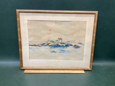 Vintage Watercolor Painting Ida Lewis Yacht Club After Milo K. Winter Jr Framed - Image 1 of 4