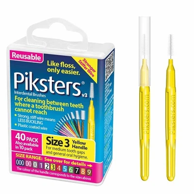 Piksters Interdental Brushes, 40 pk, Size 3, Interdental Tooth Brush for Medi... - Imagem 1 de 4