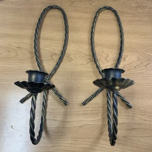 Home Interiors Twisted Metal Wall Mount Scones Holder Set Of 2 Western - Picture 1 of 8