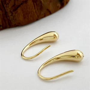 Pure 18K AU750 Yellow Gold Teardrop Women Dangle Earrings - Picture 1 of 5