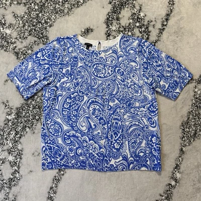 Talbots 毛衣女式 XL 码蓝色佩斯利套衫轻便短袖 — 第 1/4 张图片