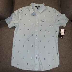 VOLCOM MENS PATTERSON SHORT SLEEVE BUTTON UP SHIRT SIZE Small ~ Blue ~ MSRP $60 - Picture 1 of 5