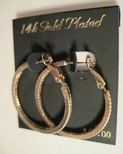 14K Gold Plated Brass Hoop Pierced Earrings, Cut Inside & Outside, $40, FREE S&H - Bild 1 von 4
