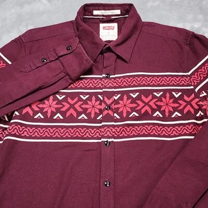 Levis Shirt Mens Medium Red Southwestern Aztec Modern Fit Western Rodeo Cowboy - Picture 1 of 8