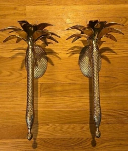 Aplique de pared vintage de latón piña palmera vela Hollywood Regency ¡Par de 16""! - Imagen 1 de 6