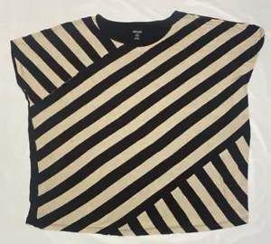 Kensie beige schwarz gestreift Kurzarm U-Ausschnitt Low High Top T-Shirt Damen XL - Bild 1 von 7