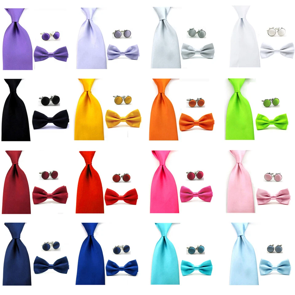 Men's Solid Satin Bowties 8cm Wide Necktie Ties Cufflinks Formal Business Set - Image 1 of 1