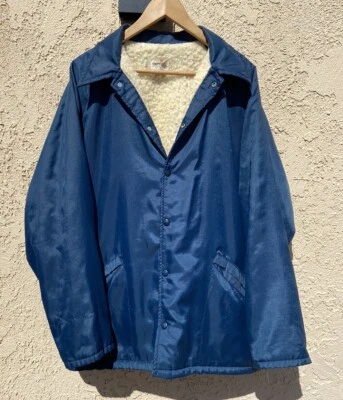 Vtg 60s King Louie Sherpa Fur Lined Chore Over Coat Cuffed Sz L Winter - Image 1 of 4