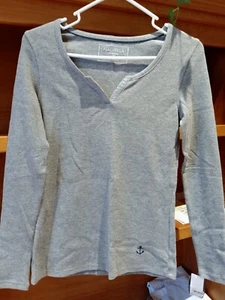 Nautica Women's long Sleeve Pajama Sleep Shirt, Gray, XS / TP - Picture 1 of 10