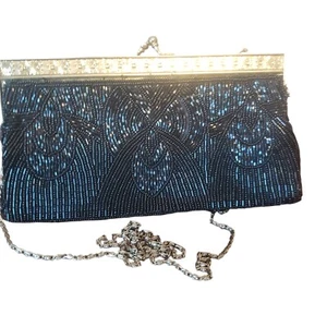 Cartera de Colección Cuentas a Mano Semilla Cuentas Negra Bolso sin asas Almeja Concha Art Deco Aleta - Imagen 1 de 7