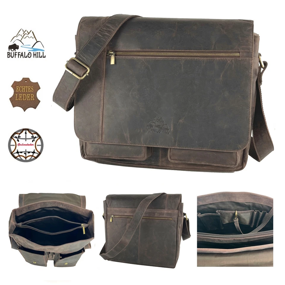 BUFFALO HILL Aktentasche Organizer Büffel Leder Messenger Tasche Notebook Laptop Cross Bag