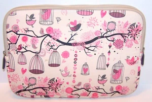 Tablet Laptop Case Varylala Bag Cover Coated Canvas 11" Bird Bird Cage Pink Tree - Picture 1 of 11