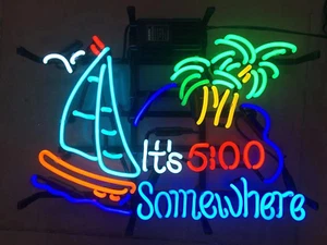 It's 5:00 Somewhere 19"x15" Neon Light Sign Handcraft Real Glass Tubes Artwork - Picture 1 of 4