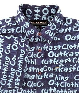 Outkast shirt 2XL XXL blue linen blend AOP spellout boxy 90s hip hop - Picture 1 of 13