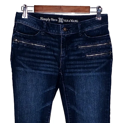 Simply Vera Wang Mujer Cremallera Acento Ajustado Capri Jeans Talla 6 Elástico Oscuro Bajo Foto 1 de 4