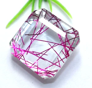 33 Ct Natural Certified Asscher Cut Pink Rutile Quartz Loose Doublet Gemstone - Picture 1 of 7