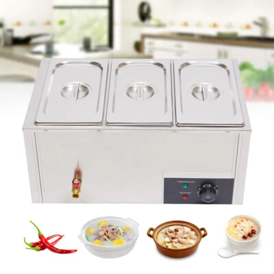 Electric Food Warmer 3 Separate Pans 220V 201 Stainless Steel for Food Stalls - Image 1 of 4