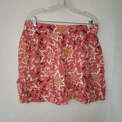Loft Skirt Womens L Coral Floral Linen Rayon Blend Mini Pockets Pull On Beach - Image 1 of 4