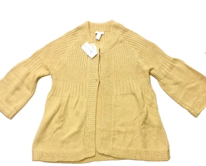 NWT CHICO'S Nala Open Cardigan Sweater Women L Yellow Subtle Shimmer Chunky 3/4 - Picture 1 of 17