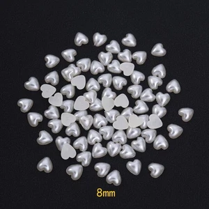 500 Ivory Acrylic Half Pearl FlatBack Heart Bead 8X8mm Scrapbook Craft - Picture 1 of 4