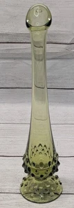 Vintage 11" Avocado Hobnail Green Swung Glass Vase Base Foot - Picture 1 of 4