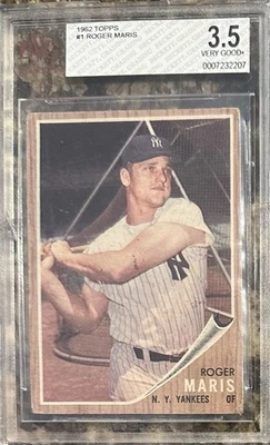 1962 Topps #1 Roger Maris graduado Beckett en muy buen estado 3,5 en muy buen estado+ Yankees originales de colección Foto 1 de 4